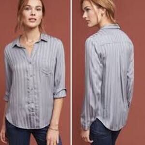 Cloth & Stone Anthropologie Tencel Striped Button Down Shirt Size Large